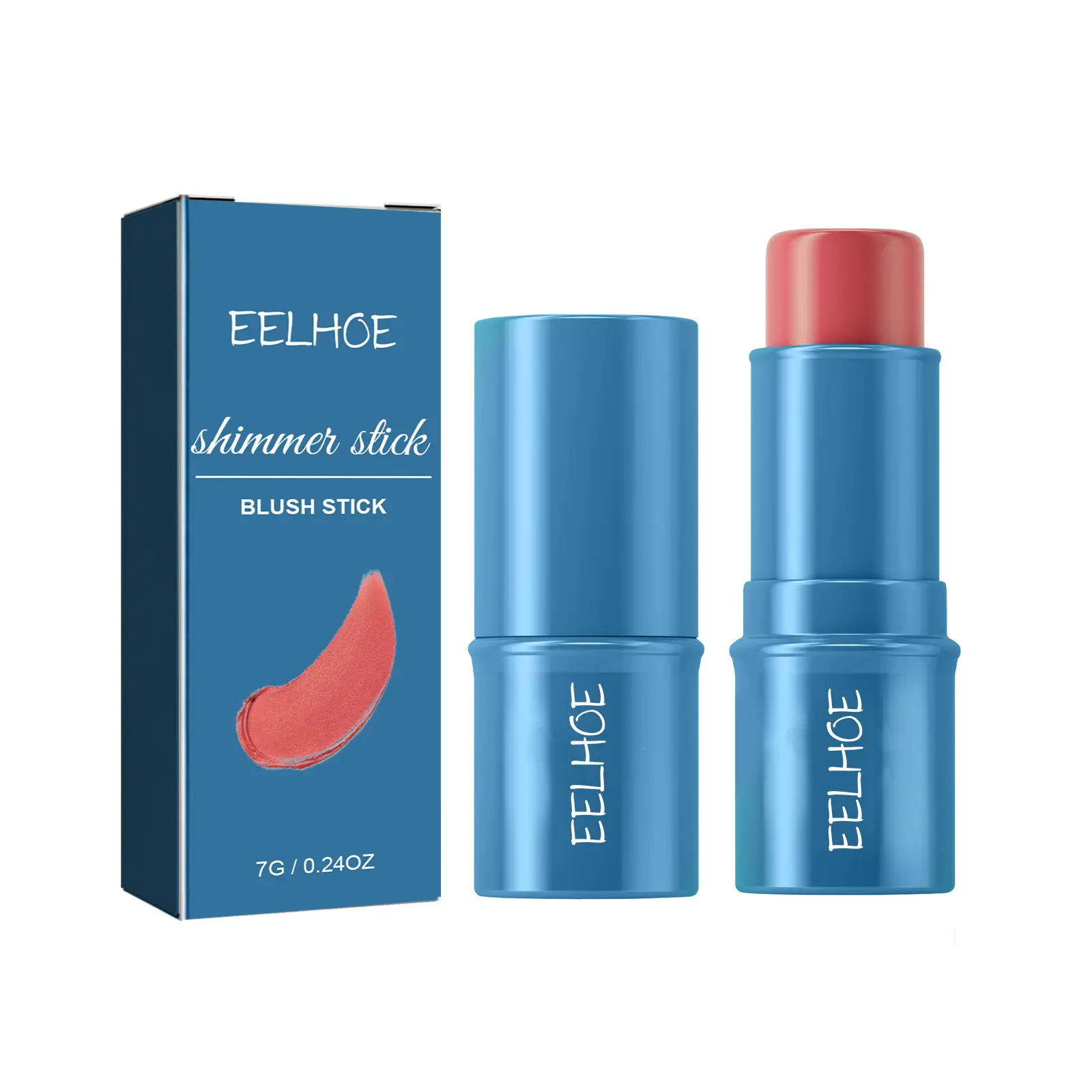 Cream Blush Stick with Sponge, Blendable Cheek Tint, Buildable Natural Color, Lightweight Dewy Finish, Long Lasting Makeup
