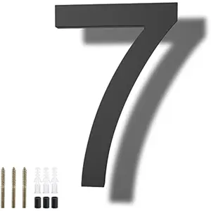 DEWEL 8 Inch Floating House Numbers for Outside, Black Acrylic Modern Address Numbers with Nail Kit & Template, Anti-Rust 911 Visibility Signage for Garage Gate Mailbox Farmhouse Wall Decor (Number 7)