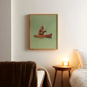 Bigfoot Fishing in Canoe Vintage Poster Unframed  Art Funny Retro Sasquatch Poster Unframed  Cabin Wall Decor Outdoor Sports Fisherman Illustration Gift for Dad