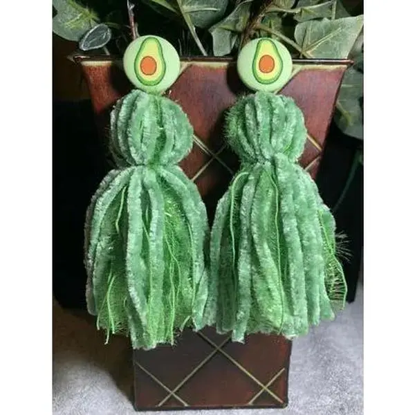 Avocado inspired button tassel earrings, avocado earrings, tassel earrings, green tassel earrings