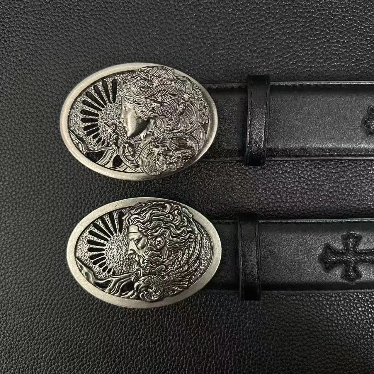 Men's Vintage Metal Belt - 3D Embossed Medusa Zeus, Cross-Embossed Punk Style for Alt Streetwear Fashion Accessories bling casual men western Design Belt Durable Belts