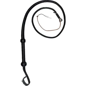 Bull Whip - Black Colored Leather 12 Ply - 8ft Handmade Real Cowhide with Steel Rod Handle & Heavy Rope