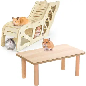 (2-piece Set) Hamster Game Wooden Platform  Tunnel Ladder Area With Support Columns Cage Accessories For Squirrels And Other Small Pets