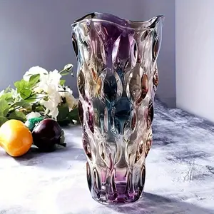 Elegant Modern Glass Vase with Colorful Swirling Design, Decorative Centerpiece for Dining Table, Clear Crystal Rose Vase, Perfect Christmas Gift