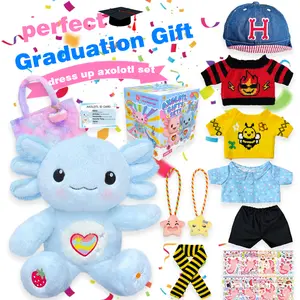 Cute Axolotl sensory Plush Gift Set with 12 Pcs Axolotl Stuffed Animal Clothes & Accessories, 13-Inch Axolotl Toy, Graduation Season & Birthday Gifts for Girls Kids Ages 4-12
