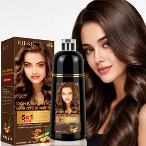 Black Hair Dye Shampoo 5 in 1 for Gray Hair Coverage, Hair Color Shampoo for Men & Women, Natural Black Hair Color with Ginseng, Ginger & Argan Oil, Easy At-Home Hair Dye, 100/500ml