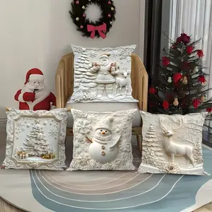 Christmas Themed Cushion Cover, 4 Counts/set Soft Comfortable Single Side Printing Decorative Cushion Cover, Cushion Cover for Home Living Room