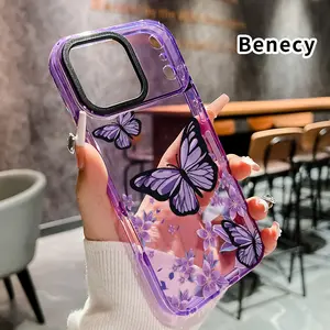 Suitable for iPhone 17 Pro Max 16 15 Plus Air 14 13 12 11 Phone Case Lilac Butterfly Reverie Pattern Non-Yellowing Clear Cover with Built-in Shock Absorption Strip Protection
