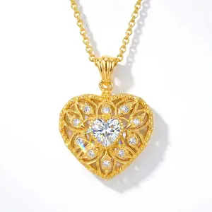 VAELUME Vintage Italian Style 18K Gold Plated Filigree Heart Necklace , Brushed Silk Texture Zircon Love Pendant ,Perfect for Daily Wear, Anniversaries,Birthday Gift for Women and Girls #N0021