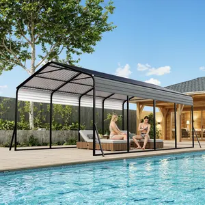 Black 12' x 20' Metal Carport,Heavy Duty Canopy with Updated Roof & Enhanced Base,Multi-Use Carport Garage,Metal Carports Garage for Cars,Trucks,Boats,Wind & Snow Resistant,Reinforced Base
