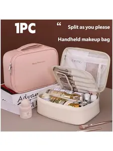 High-Quality Handheld Makeup Bag, Synthetic Leather Travel Bag with Letter Pattern, Large Capacity, Waterproof, Multifunctional Cosmetic Bag