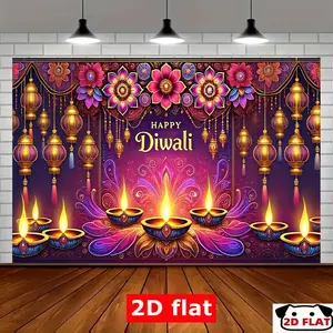2D Flat Banner 1pc, Vibrant Diwali Party Banner -   Backdrop Festive Lanterns, Floral Design & "Happy Diwali" Text, Perfect Home, Garden, Studio & Outdoor Celebrations, Diwali Decorations, Party Decor, Even