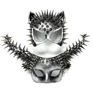 Steampunk Couples Masquerade Masks, Men Women Devil Demon Goat Horn Costume Halloween Party Mask