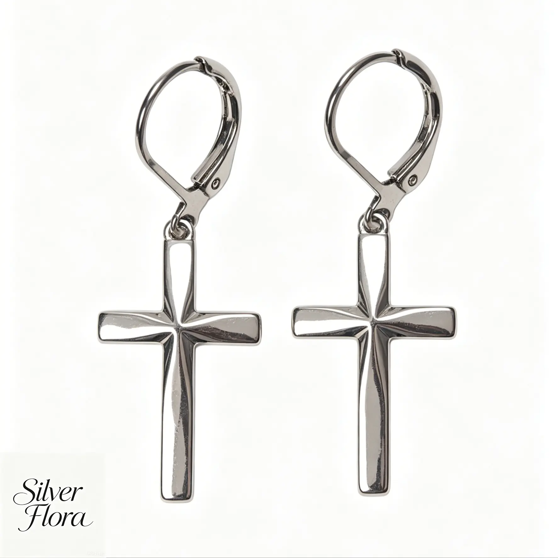 S925 Eternal Cross • Minimalist 3D Dangle Earrings, Clip-On Ear Hoops, Unisex Design, Couples/Best Friends Matching, Couple Gifts, Styles: Minimalist / Rock / Gothic / Neutral / Street