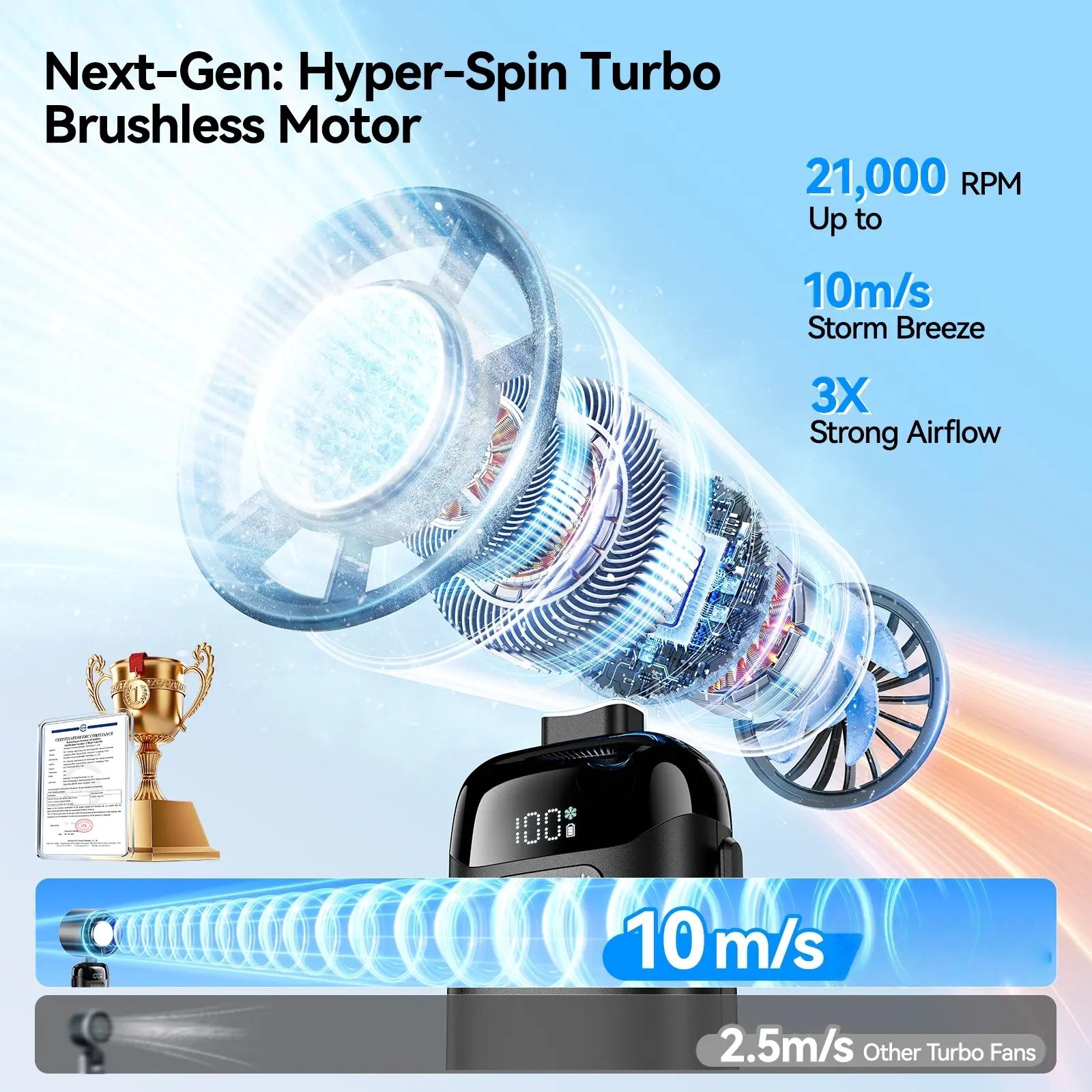 2026 Upgraded Portable Turbo Fan with Ice Cooler & Phone Stand, 3000mAh USB Rechargeable 1-199 Speed Foldable Cooling Fan for Travel Office Home