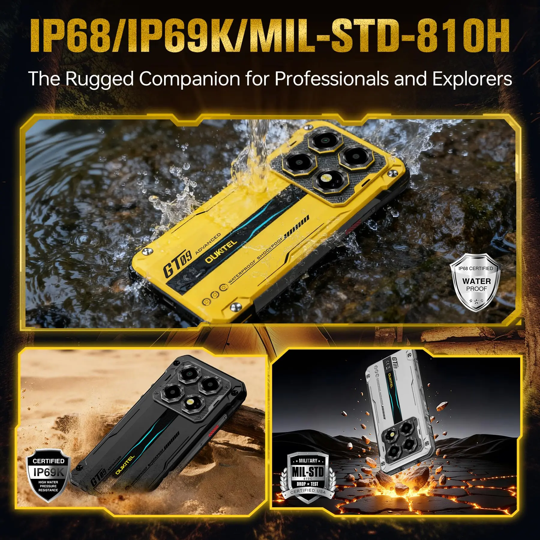 OUKITEL タフネススマホ WP60 5G 黄色24GB+256GB OUKITEL WP60 5G Rugged Phone Unlocked 7.2