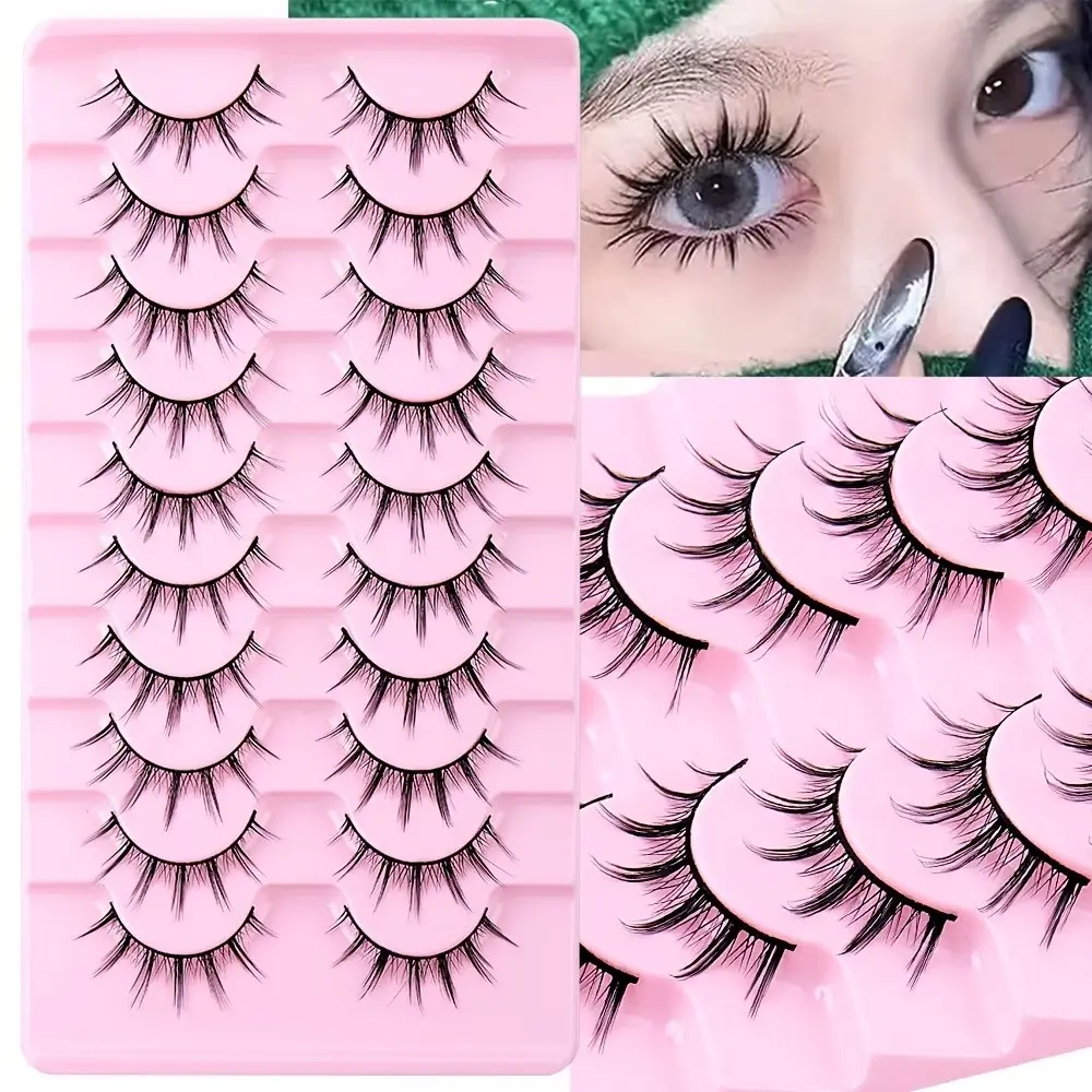 10 Pairs Sharp Anime False Eyelashes, Anime Cosplay False Lashes, Cosmetic False Lashes, 14mm Natural Style, Doll Eye Lash Set, Japanese False Lashes for Devil Makeup