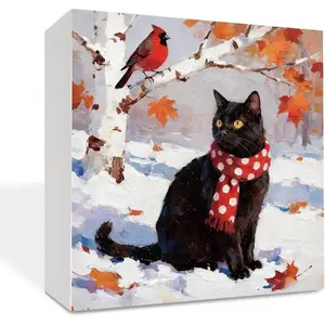 Christmas Decor Sign Black Cat Wood Decor Sign Rustic Holiday Decoration For Home Table Office Kitchen Farm Christmas Decorative Signs Exquisite Xmas Wood Box New Year Gift 5x5 Inch