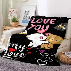 Cute Bubu and Dudu Series Blanket Cartoon Print Kids Warm Flannel Soft Comfortable Home Travel Blanket Bed Blanket Birthday Gift soft flannel shawl bedroom decor