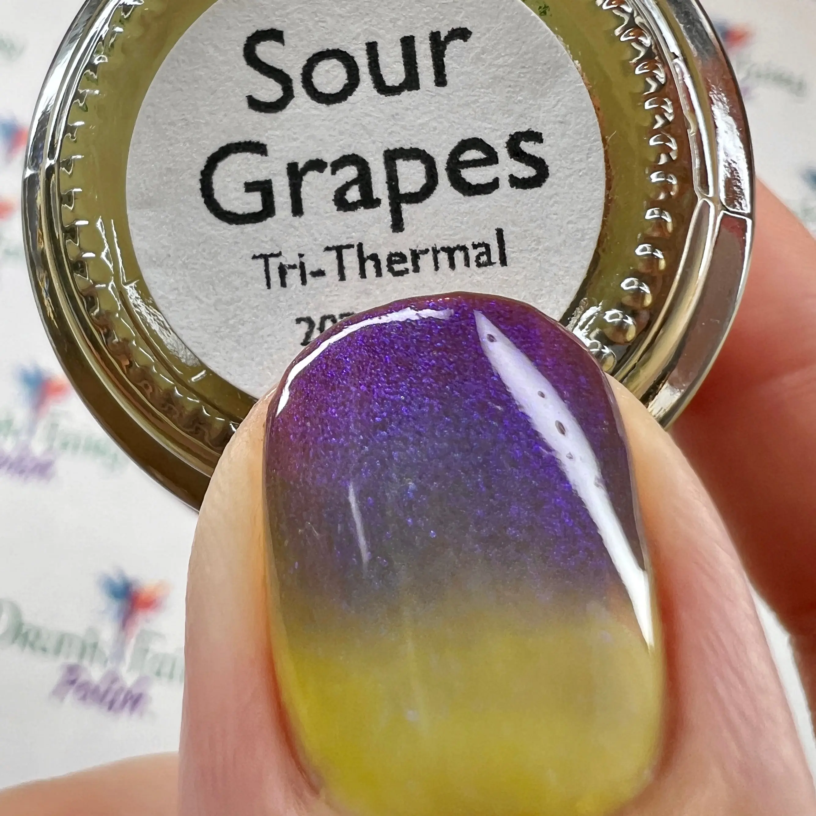 Sour Grapes Tri-Thermal Nail Polish by Drunk Fairy Polish | Cold Is Army Green, Medium Is Green and the Warm State Is Fluorescent Green