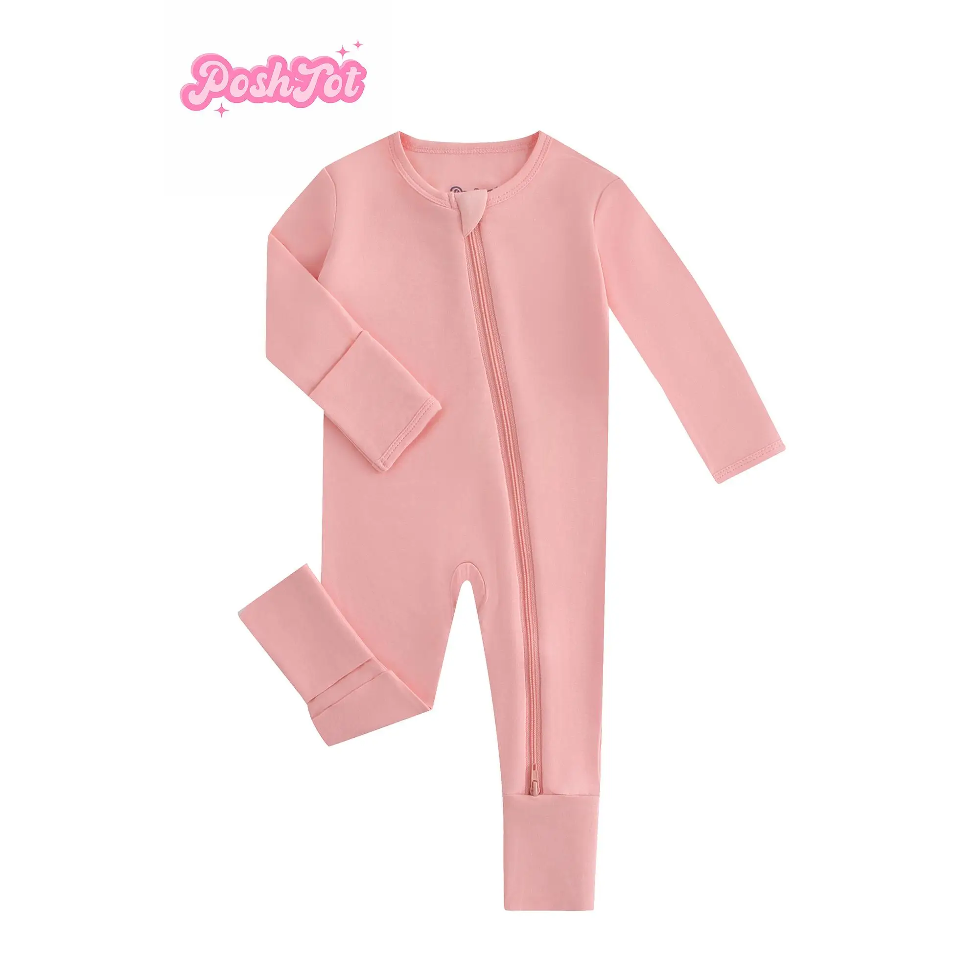 Solid color Bamboo fiber baby crawler zip-up onesie Play and casual clothinghidden double zipper, comfortable long-sleeved tracksuit with foldable foo