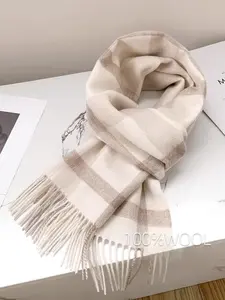 Women's Plaid Wool Scarf, High-End Winter Shawl, Pure Wool Neck Warmer, Perfect Birthday Gift, Stylish and Warm Accessory, Tassel Decor Scarf