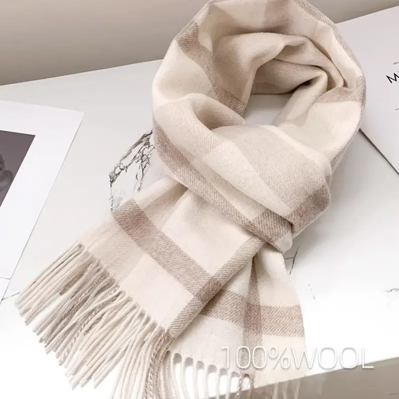 Women's Plaid Wool Scarf, High-End Winter Shawl, Pure Wool Neck Warmer, Perfect Birthday Gift, Stylish and Warm Accessory