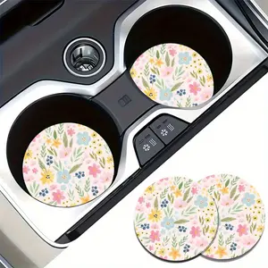 2pcs Floral Car Cup Holder Coasters - Non-Slip Shockproof Rubber Drink Mats with Vibrant Flower Design, Perfect for Holiday & Birthday Gifts, Stylish Automotive Interior Accessories, Car Cup Holder Covers, Car Interior Accessories Girls