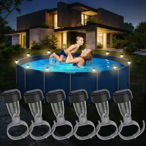 Summer Spring Gift Solar Pool Lights - 6 Pack, Pool Light for Framed Above Ground Pools, Swimming Pool Fence Decoration Accessories, Waterproof LED Pool Solar Lights, Pool Enclosure Lighting Decor