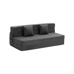 summervibes 3-in-1 Convertible Queen Size Foldable Sleeper Sofa Chair with 2 Pillows, Washable Cover, 25D High-Density Memory Foam Futon for Living Room, Bedroom, Dark Grey, Queen Size Bed, Two Pillows