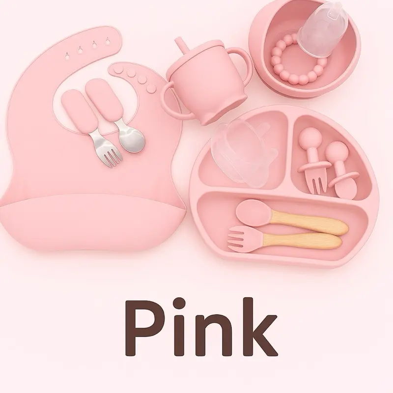 Silicone Baby Feeding Set - 15 Pcs Blue with Suction Plate Bowl Bib Sippy Cup Local