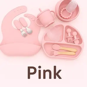 Silicone Baby Feeding Set - 15 Pcs Blue with Suction Plate Bowl Bib Sippy Cup Local