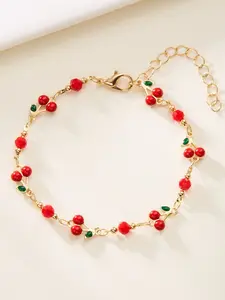 Sweet Sakura Flower Bracelet for Women, Unique Fruit Leaf Design, Luxurious Friendship Jewelry Gift, Elegant Bangle