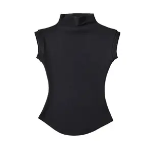 Women Summer Sexy Turtleneck Sleeveless T-Shirts Tops Solid Slim Fit Pullovers Causal Tees Shirts Female Streetwear Basics Tees Womenswear Casual Skinny