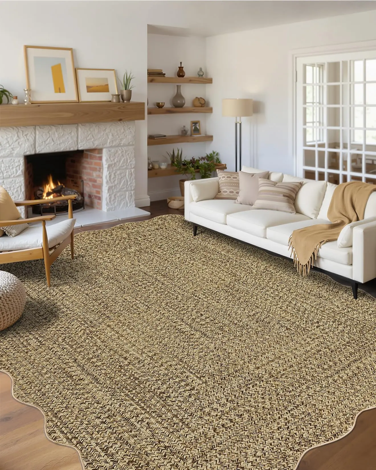 Garvee Imitation Braided Collection 8x10 Area Rug for Living Room, Non-Slip, Washable, Stain Resistant, Ultra-Thin Foldable Carpet for Nursery, Dining Room, Farmhouse Style Large Bedroom Rug