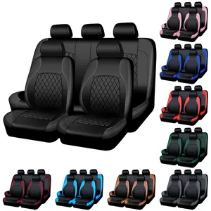 AUTOYOUTH Universal Car Seat Covers Set PU Leather for 2/5 Seats, Diamond Quilted Design, Waterproof & Anti-Scratch, Full Protection for Car Front & Rear Seats, Fit Most Cars SUVs Vans Trucks, Airbag Compatible, Car Interior Accessories