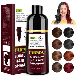 FARNDU Hair Dye 3-in-1 Shampoo, Cover Gray Hairs, 10-15 Mins Hair Coloring, Plant Extracts, Long Lasting, Mild, Burgundy (400 mL)