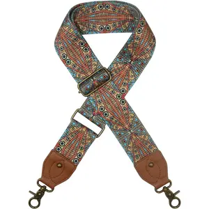 Wide Purse Strap Multicolor Striped Guitar Style Strap Adjustable Canvas Crossbody Bag Strap