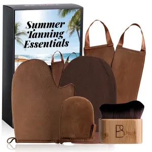 5Pack Self Tanning Mitt Applicator Kit Tanning Mitts Self Tanner Applicator Set, Includes Self Tanner Gloves, Back Tanning Applicator, Exfoliating Mitts, Exfoliant Scrubber Glove & Large Body Brush, Ideal for Women's Gifts, Body Care Tool