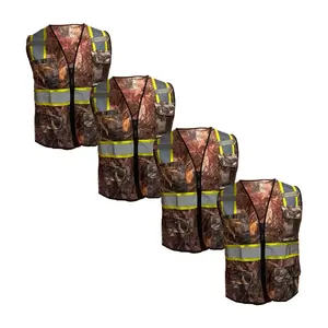 4 PACK - High Visibility Camoflauge Safety Vest with Mulitple pockets and ID holder