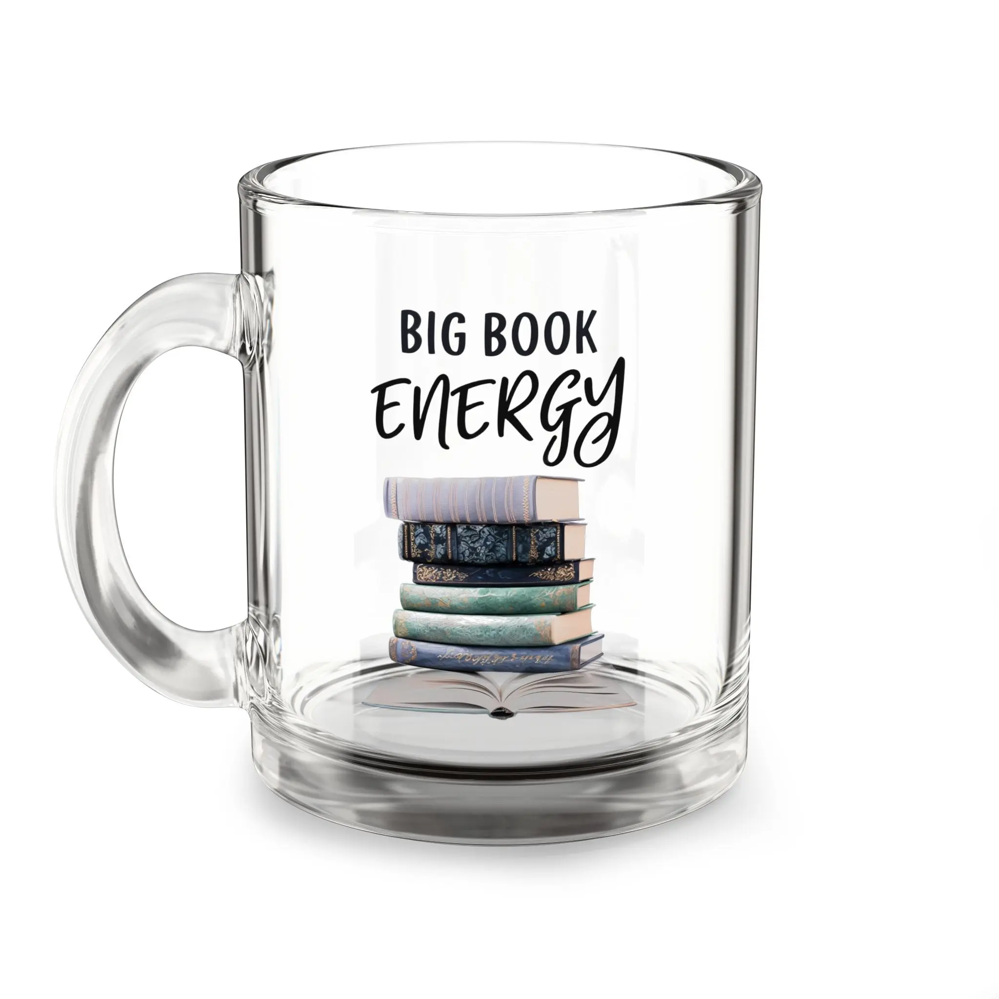 Big Book Energy Glass Mug – 10oz Coffee & Tea Cup for Book Lovers