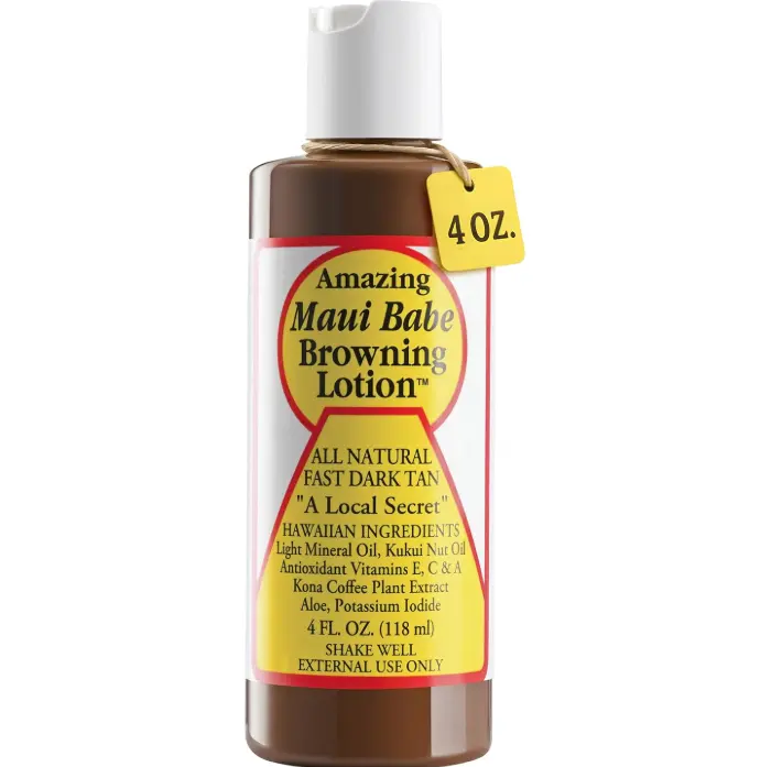 Maui Babe Browning Lotion - Natural Hawaiian Tan Accelerator with Vitamins & Antioxidants - Moisturizing Formula for All Skin Types - Made in USA - 4 fl oz