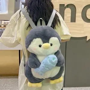 New Cute Plush Penguin Backpack Women's Cartoon Lesser Panda Shoulder Crossbody Bag Girl Fashion Knapsack Kawaii Animal Rucksack, Kawaii Look, Multi-Size