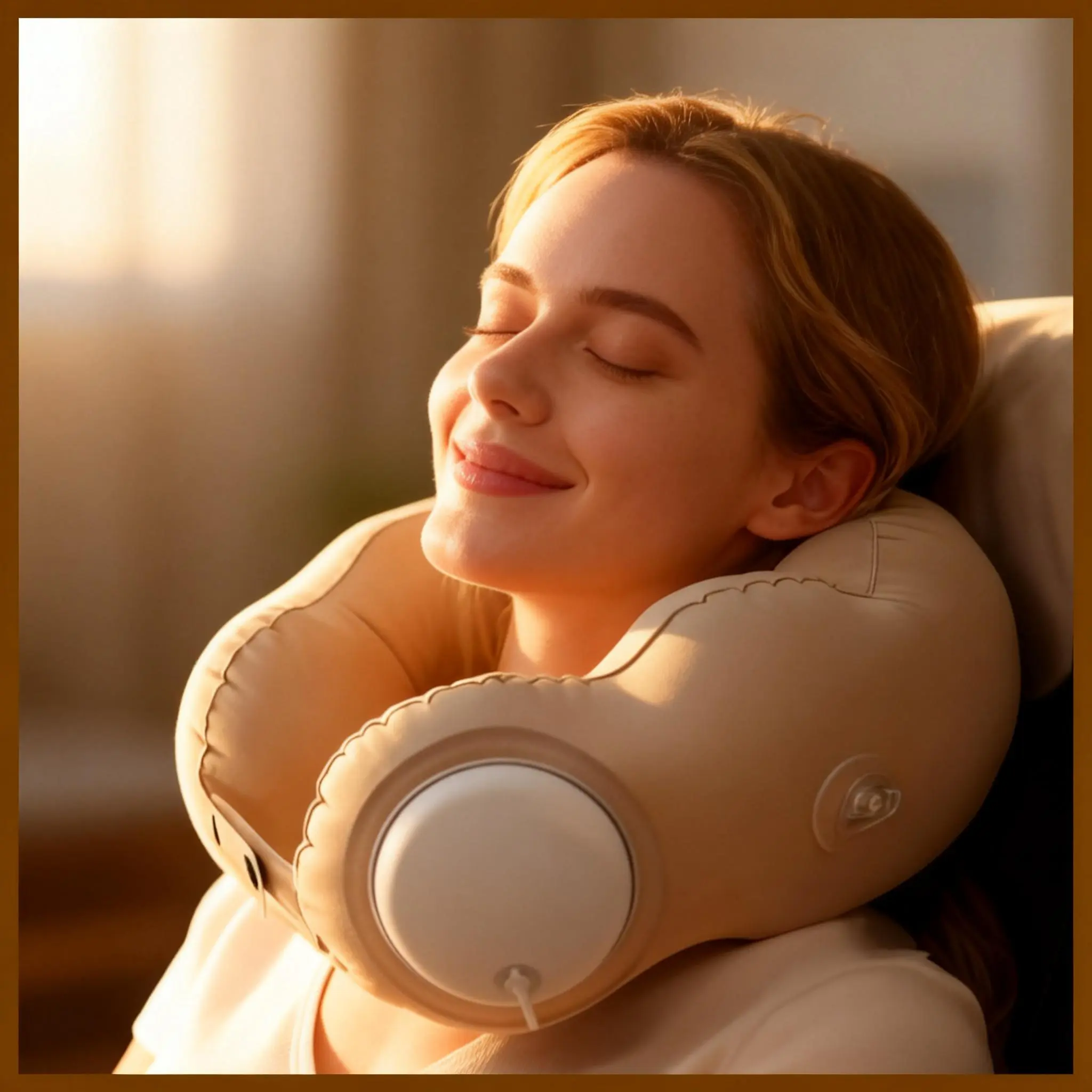 2-in-1 Flock Fabric Inflatable Cloud Pillow - Foldable Neck & Back Support Cushion for Relaxation, Adjustable Inflation Level, Portable for Travel, Various Settings