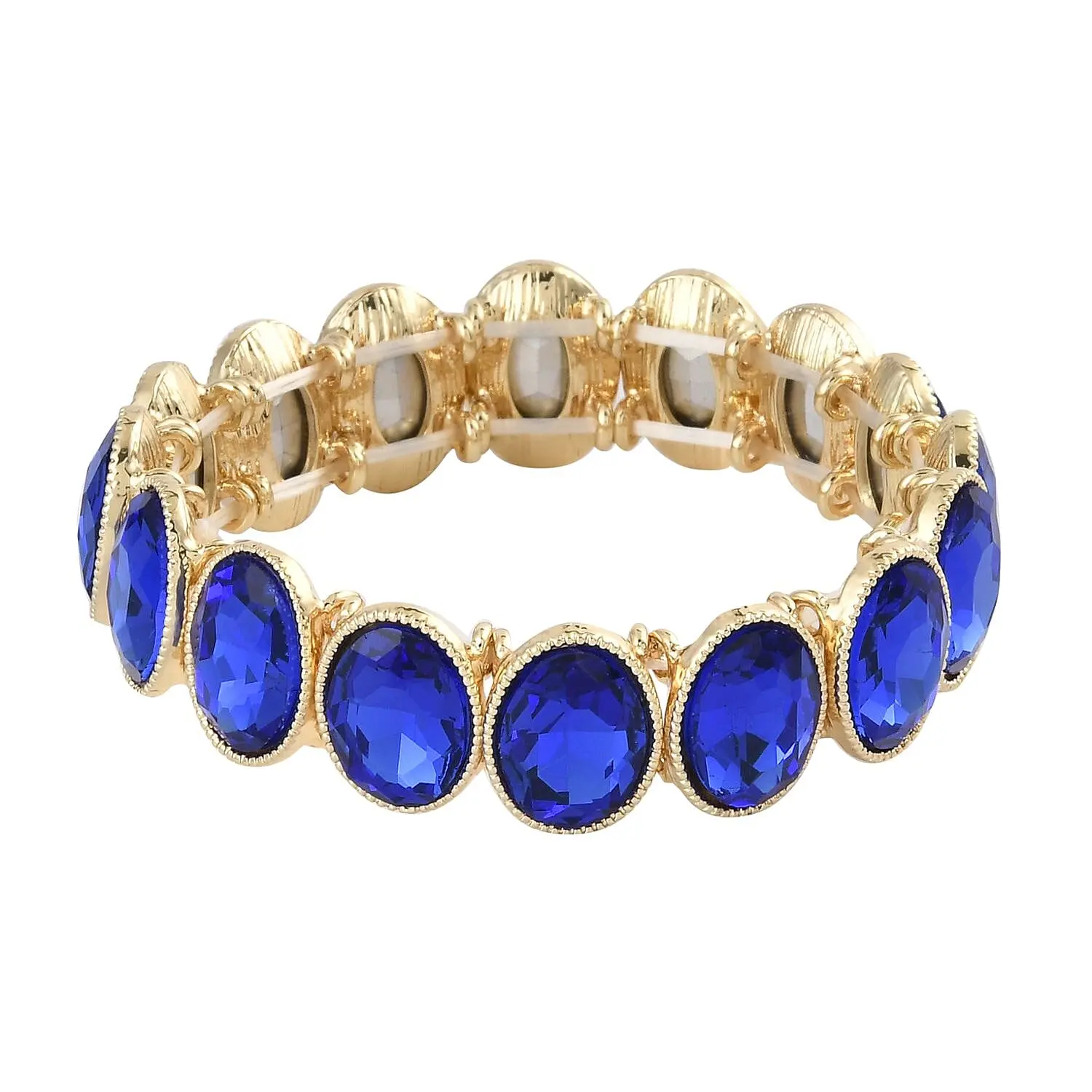 Blue Glass  Goldtone Tennis Bracelet Jewelry for Women .5-7" Ct 0.01 Birthday Christmas Gifts for Women