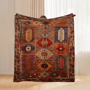 Bohemian Geometric Print Flannel Blanket - Soft Warm All-Season Throw for Camping, Travel, Car & Office - Machine Washable Cozy Home Decor with Vibrant  Travel Comfort Accessory, Intricate Pattern Craftsmanship