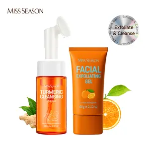 MISS SEASON Facial Cleansing Care Set - Turmeric Cleansing Mousse 120ml & Exfoliating Gel 60g - Double Care for Deep Cleansing & Radiant Glow - Citrus Reticulata Extract Included