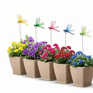 4-pcs 3D Metal Dragonfly Pole Clips Natural Forest Style Garden Decorations for Indoor & Outdoor Use Pest Deterrent Creative Accessories for Home Decor