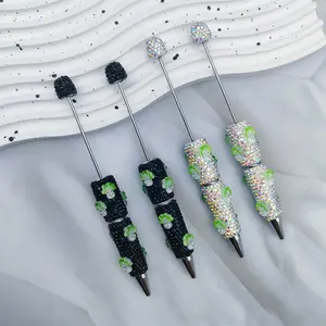 4pcs Cute Baby Bok Choy Beaded Pens, Cartoon Full Diamond Ballpoint Pen Set, High Aesthetic Drilled Pen Kit, and Colors, Student Writing Supplies, DIY Craft Kit
