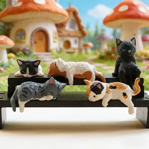 2026 Mini Cat Desk Figurines Set of 5 Resin Multi Pose Kitty Ornaments Cute Cartoon Style Desk Companions for Home Offices Cubicles Playful Charming Desktop Decoration